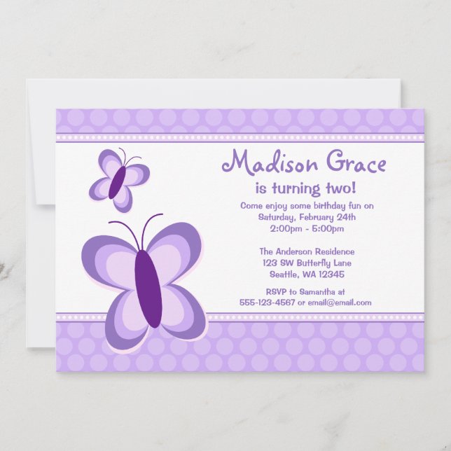 Papillon Polka pourpre Point Invitations Anniversa (Devant)