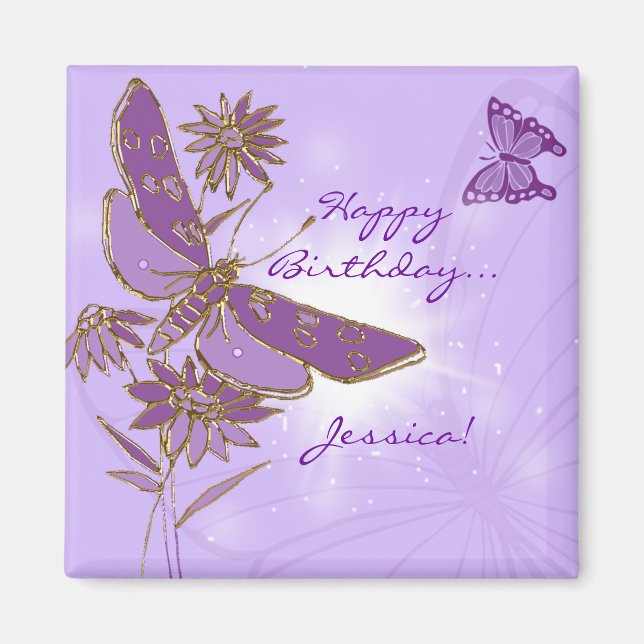 Papillon pourpre Aimant d'anniversaire (Devant)