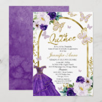 Papillon pourpre espagnol Quinceanera Invitations