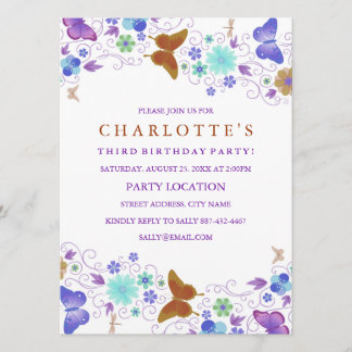 Papillon pourpre et joli | Invitation d'anniversai