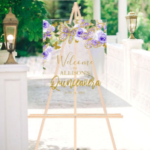 Papillon pourpre Quinceanera Bienvenue