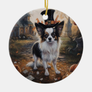 Papillon Pumpkins Halloween Scary  Ceramic Ornament