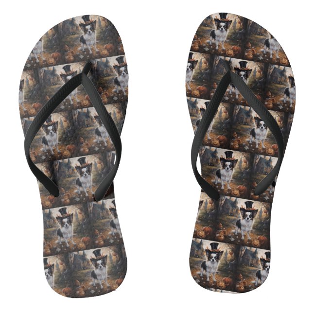 Papillon Pumpkins Halloween Scary  Flip Flops (Footbed)