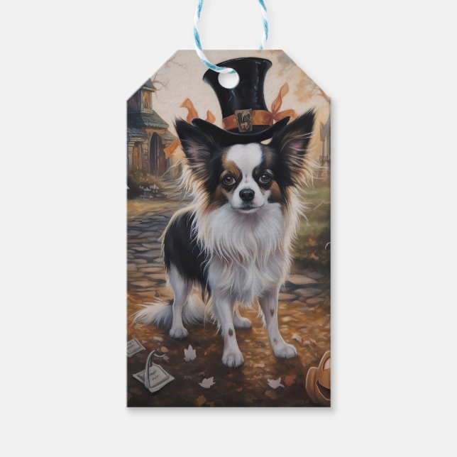 Papillon Pumpkins Halloween Scary  Gift Tags (Front)