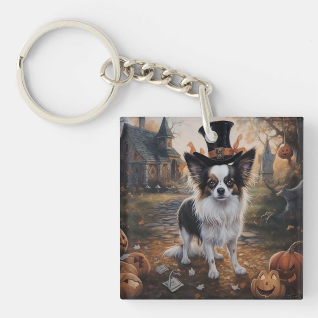 Papillon Pumpkins Halloween Scary  Keychain (Front)