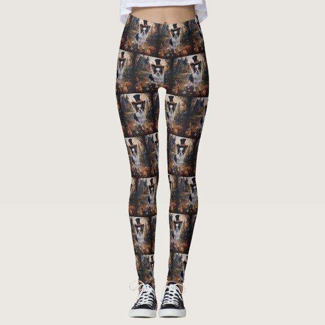 Papillon Pumpkins Halloween Scary  Leggings (Front)