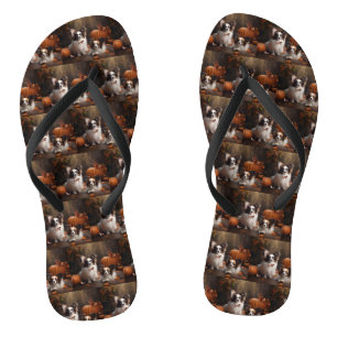 Papillon Puppy Autumn Delight Pumpkin Flip Flops