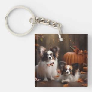 Papillon Puppy Autumn Delight Pumpkin Keychain