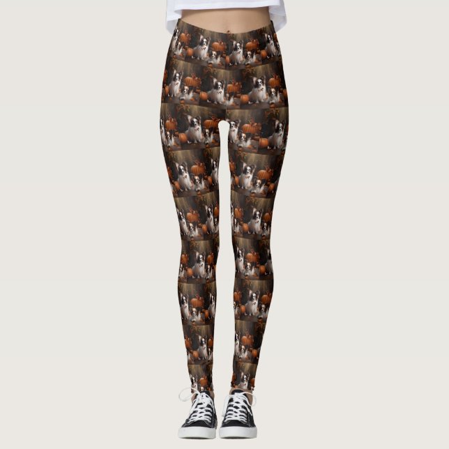 Papillon Puppy Autumn Delight Pumpkin Leggings (Front)