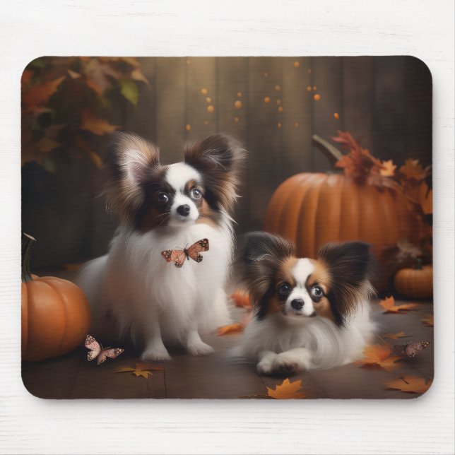 Papillon Puppy Autumn Delight Pumpkin Mouse Pad (Front)