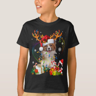 Papillon Reindeer Christmas Lights Funny Dog Xmas T-Shirt