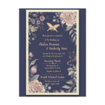 Papillon, Rose & Chardon de Mariage Carte Postale 