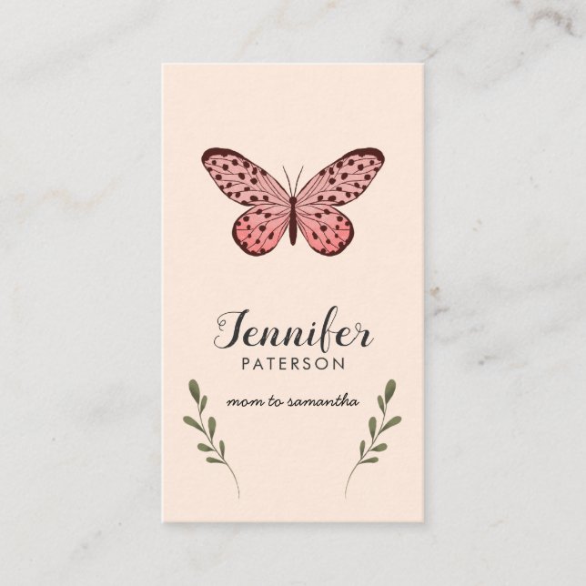 Papillon rose de la carte d'appel de maman (Devant)