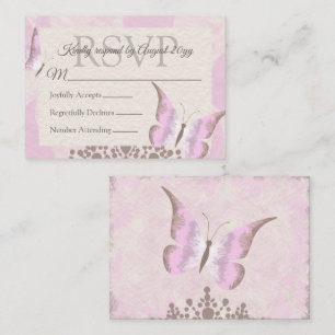 Papillon rose Dusty Quinceañera Carte RSVP