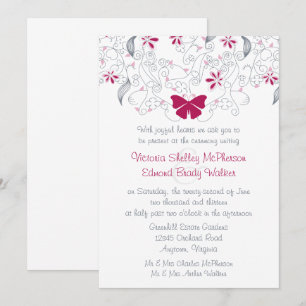 Papillon rose foncé Whimsy Faire-part de mariage