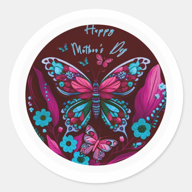 papillon rose Happy Mère's Day Stickers (Devant)