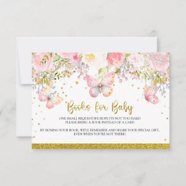 Papillon rose Livres pour carte bébé (Devant)