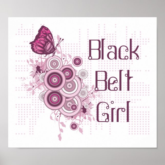 Papillon rose Martial Arts Black Belt Girl Poster (Devant)