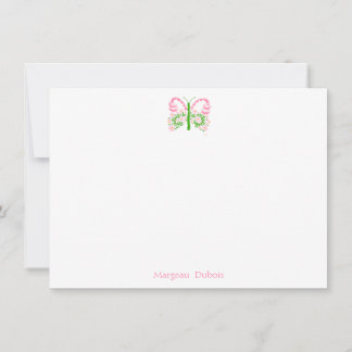 Papillon rose nuptiale Carte de note personnalisée