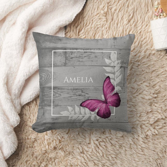 Papillon rose Oreiller à lancer rustique (Couverture)