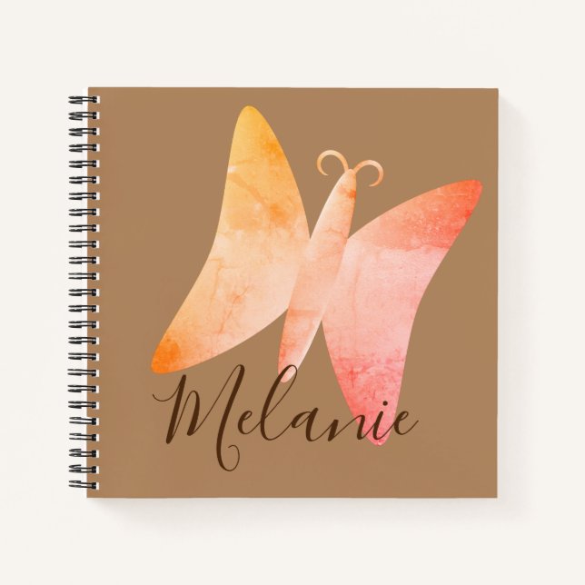 Papillon rose Peach Carnet Spiral personnalisé (Devant)