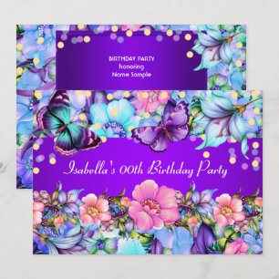 Papillon rose pourpre turquoise Invitation de fête