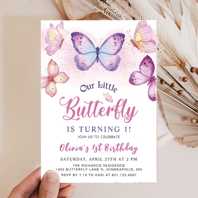 Papillon rose Purple Girls Invitation Anniversaire (Créateur téléchargé)