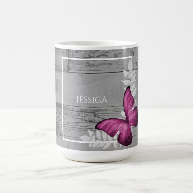 Papillon rose Rustique Personnalisé Café Mug (Centre)
