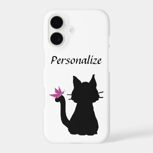 Papillon rose Silhouette de chat noir