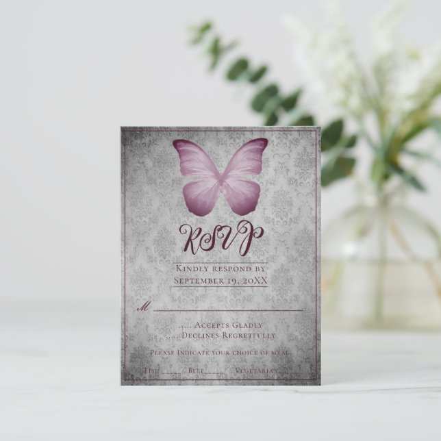 Papillon rose Vintage Mariage damassé RSVP (Debout devant)