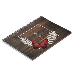 Papillon rouge rustique Carnet personnalisé