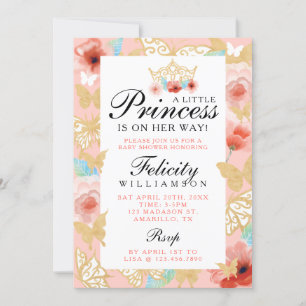 Papillon Royal Floral Couronne rose or Invitation