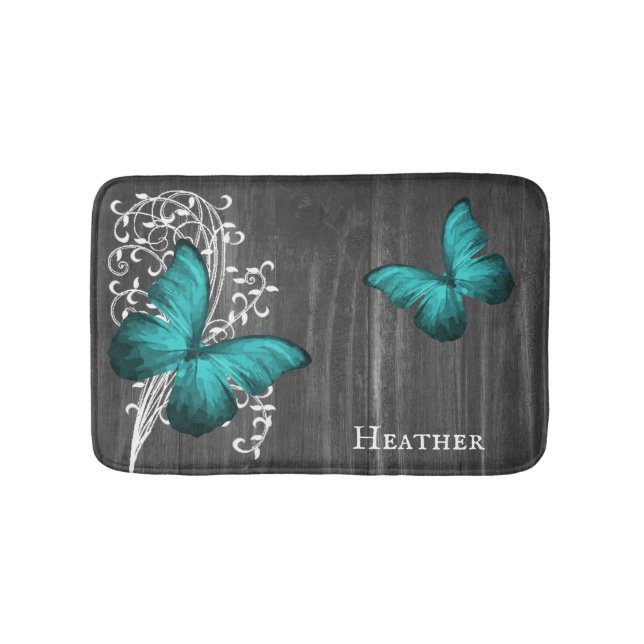 Papillon rustique turquoise Tapis de bain personna (Devant)