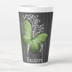 Papillon rustique vert Mug Latte personnalisée