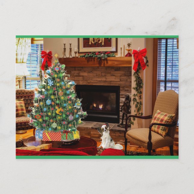 Papillon Santa Holiday Postcard (Front)