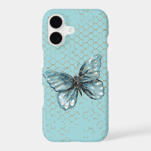 Papillon sarcelle dans un design de clôture à mail