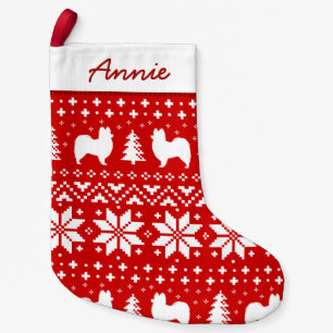 Papillon Silhouettes Pattern Red and White Small Christmas Stocking