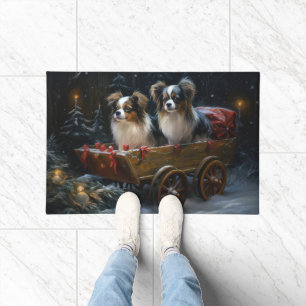 Papillon Snowy Sleigh Christmas Decor  Doormat