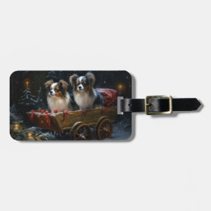 Papillon Snowy Sleigh Christmas Decor Luggage Tag