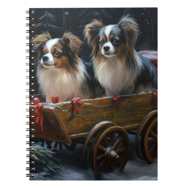 Papillon Snowy Sleigh Christmas Decor  Notebook (Front)