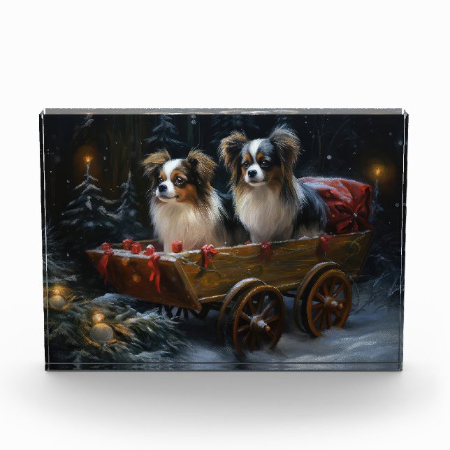 Papillon Snowy Sleigh Christmas Decor  Photo Block (Front)