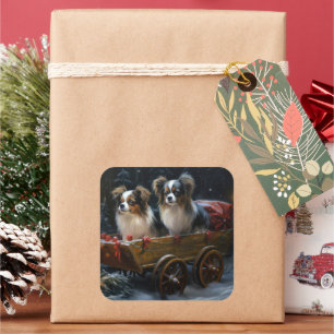 Papillon Snowy Sleigh Christmas Decor  Square Sticker