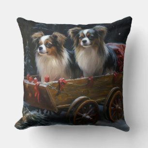 Papillon Snowy Sleigh Christmas Decor Throw Pillow