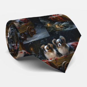 Papillon Snowy Sleigh Christmas Decor Tie