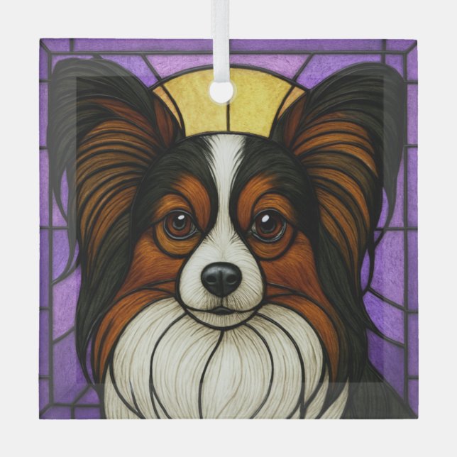 Papillon "Stained Glass"  Glass Ornament (Front)