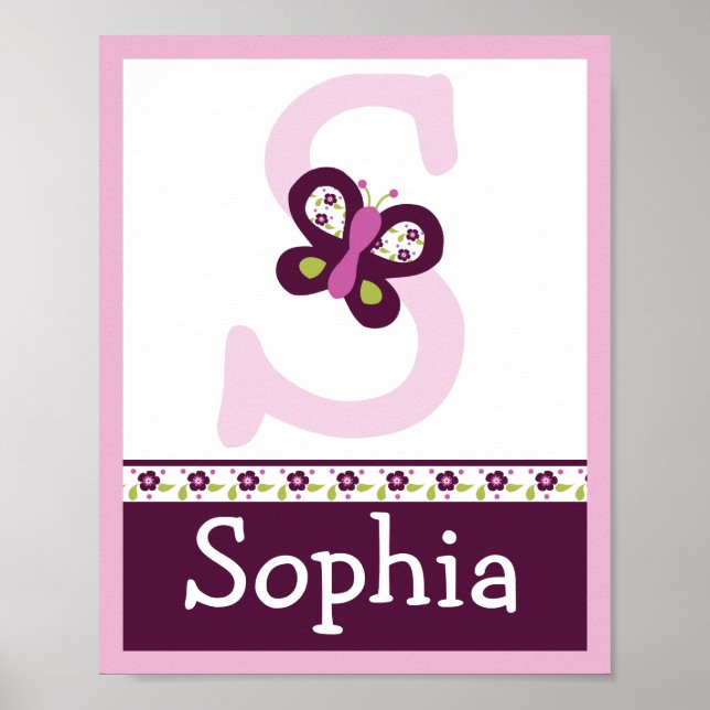 Papillon Sugar Plum Lettre & Nom Poster d'Art Mur (Devant)