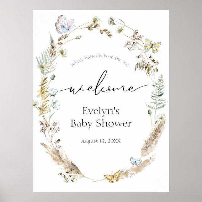 Papillon sur le chemin Boho Baby shower Affiche de (Devant)