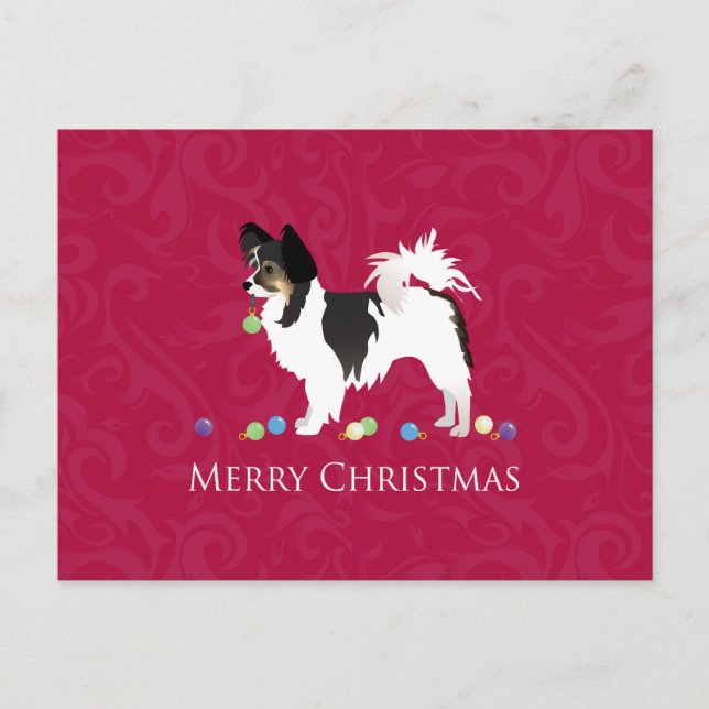 Papillon Toy Dog Breed Christmas Silhouette Holiday Postcard (Front)