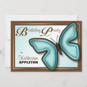 Papillon Turquoise Brown Invitations de fête d'ann