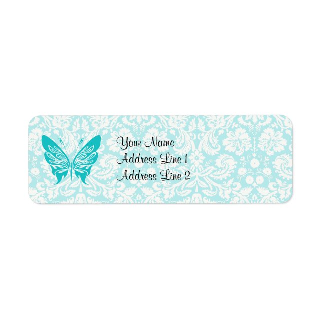 Papillon turquoise ; Motif Damas (Devant)